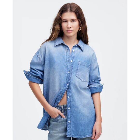 Madewell Denim Oversized Button-Up Shirt WMNS S Marnie Wash Long Sleeve Collared - Picture 1 of 9
